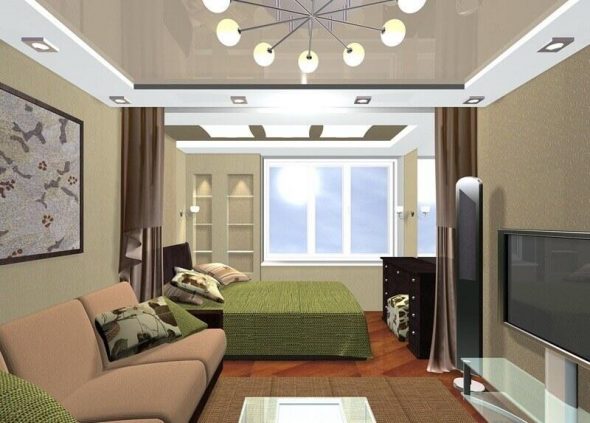 Design av vardagsrum kombinerat med ett sovrum