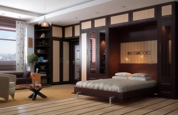 Bedroom living room design with lift bed