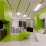 balta žalia salono interjeras