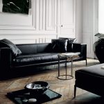 black sofa in the interior