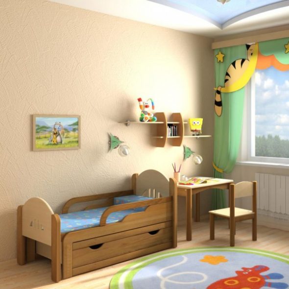 غرفة للأطفال مع سرير منزلق
