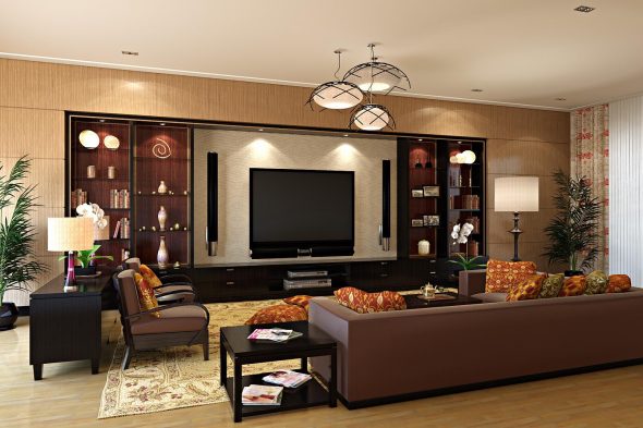 designový dřevěný nábytek v obývacím pokoji