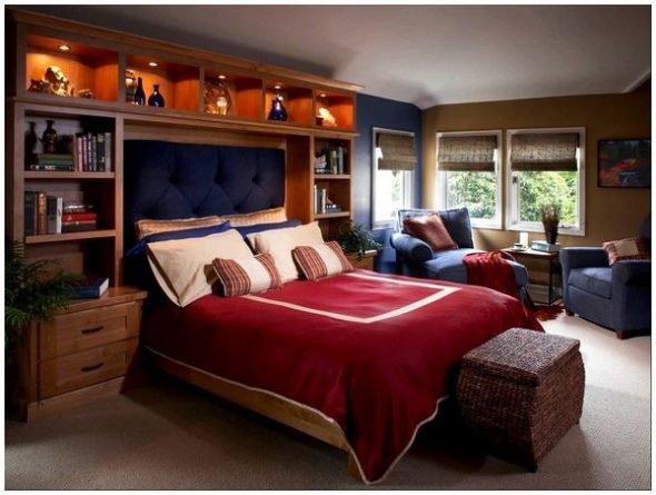 Photo of bright design of shelves in the bedroom