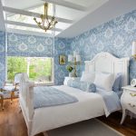 blue color in the interior of the bedroom