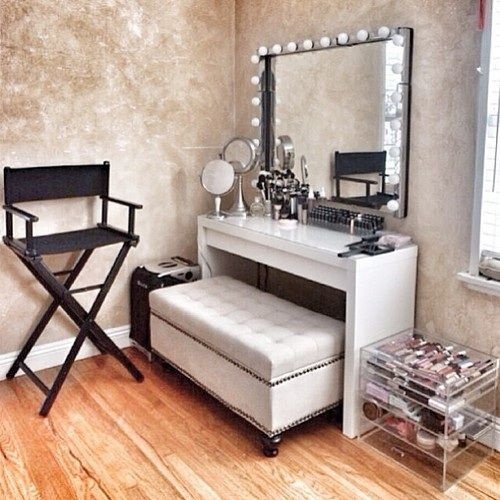 make-up table with comfortable ottoman