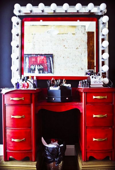 make-up table with bright lights