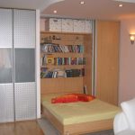 Bed in the closet with niches for books