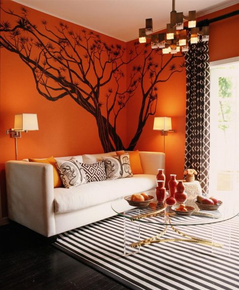 orange wall pastel sofa
