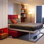 lift bed with red sofa