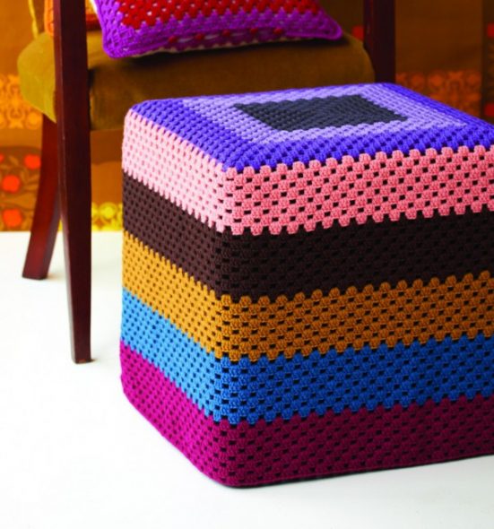 crocheted pouf bright