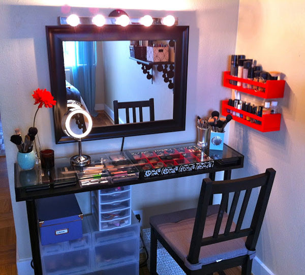 make-up table black in the bedroom