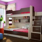 brown and white bunk bed