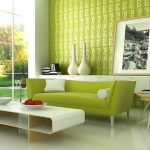 žalia interjero sofa