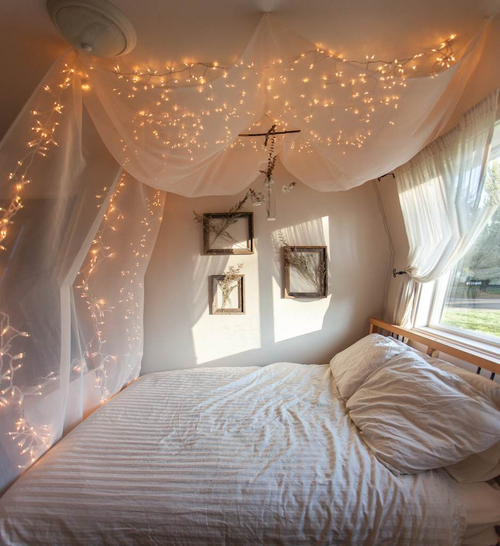 Canopy over the bed in the bedroom