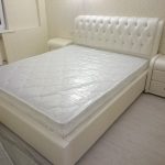 Eco-leather bed na may rhinestones