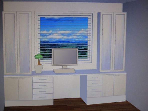 Plan with cabinets around the window