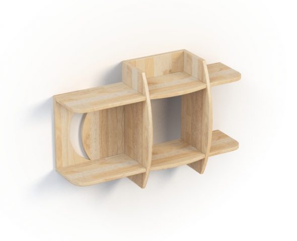 Suspended shelf from natural wood