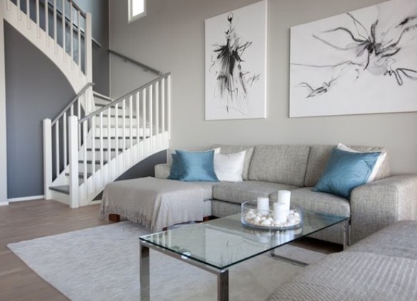 Gray sofa in the interiors