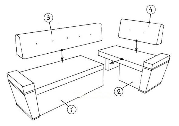 Schematic corner sofa disassembly