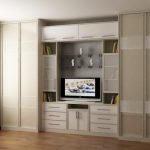 Sliding wardrobe in the living room with TV stand