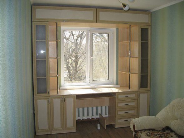 cabinets around the window