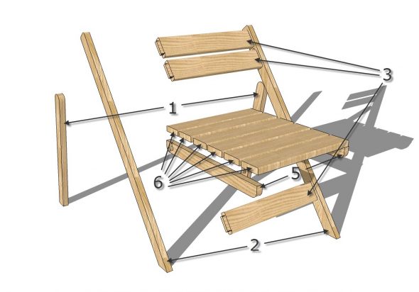 Folding chair with a back with their own hands