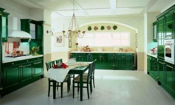 Variations of green kitchen sets