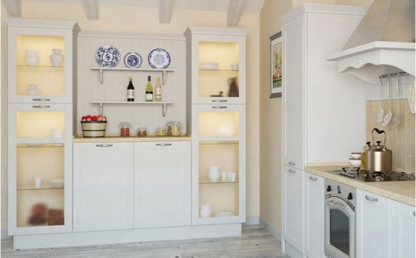 white buffet in the spacious kitchen