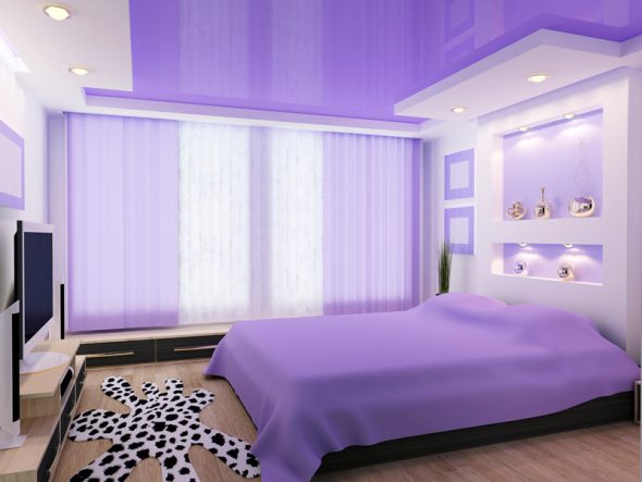 fioletowa sypialnia