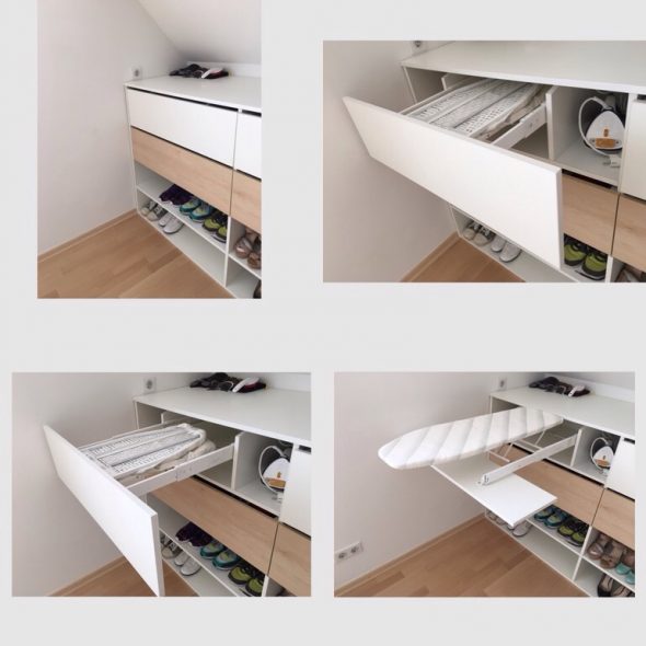 retractable ironing board in the drawer