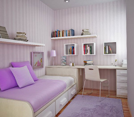 półki w małej sypialni