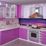 white and purple kitchen set