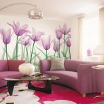 rožinė spalva gyvenamojo kambario interjere