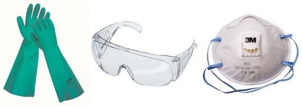 glasses gloves respirator