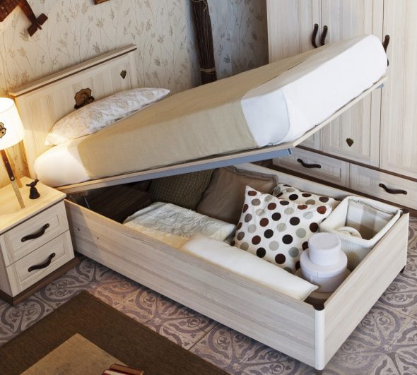 spacious bed with lifting base