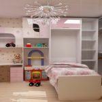 wardrobe-bed-table children's room design option
