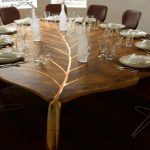 table in the shape of a leaf of wood