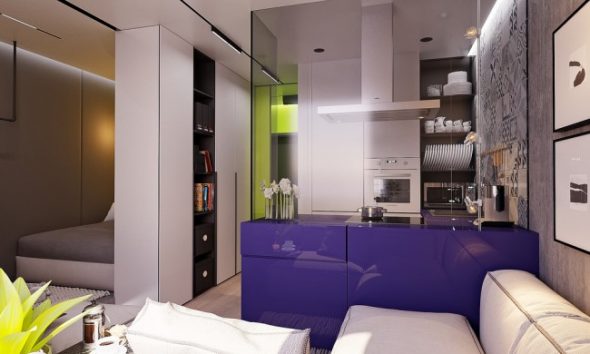 energizing colors sa isang maliit na apartment na may mga modernong kasangkapan
