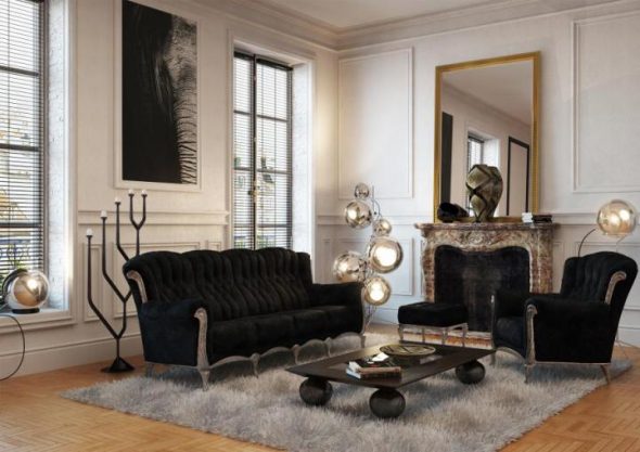 Black furniture and white walls