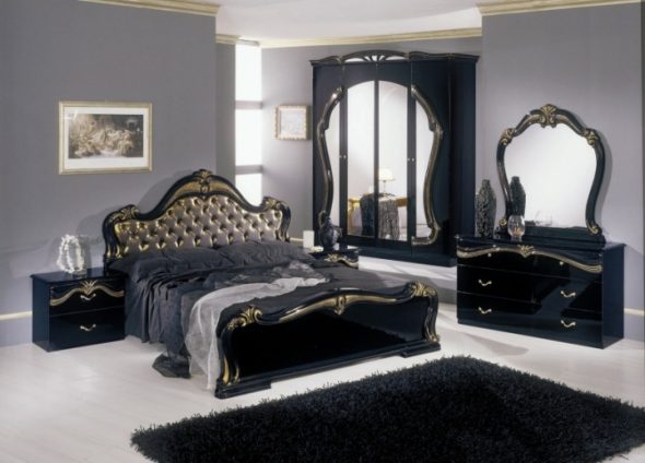 Black furniture may have a glossy finish.