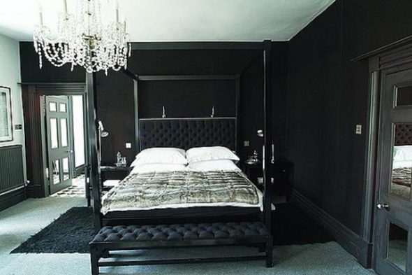 Black bedroom interior