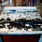Decoupage old kitchen lacquered table