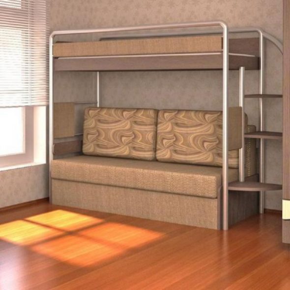 Sofa na may bunk bed sa maliliwanag na kulay
