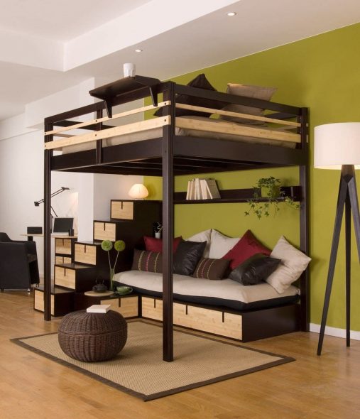 Bunk bed for adults with sofa and drawers