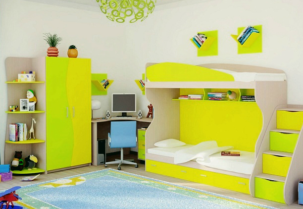 Bright loft bed for two children