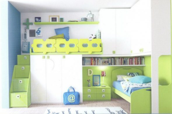 Rum för två barn är möbler.
