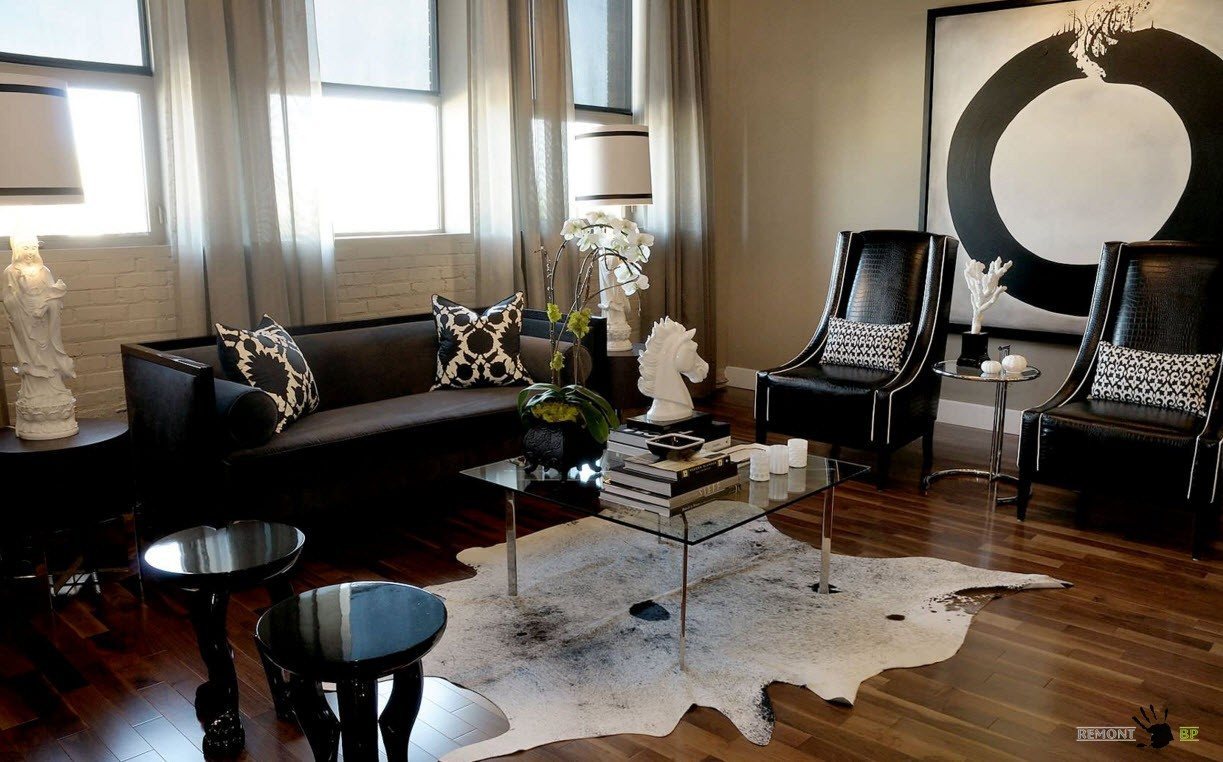 Furniture with black leather upholstery