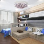 living room design with suede sofa