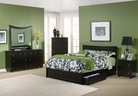 Siyah mobilya tasarımı ile yatak odası