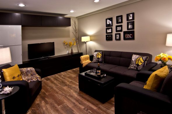 black furniture with bright accents